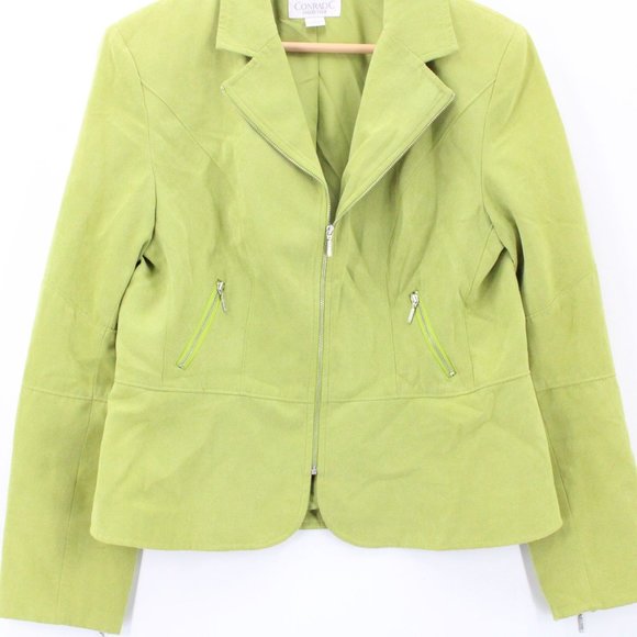 Conrad C Collection Suede Jacket Womens Green Motorcycle Style Lined Size 12 - Picture 4 of 8
